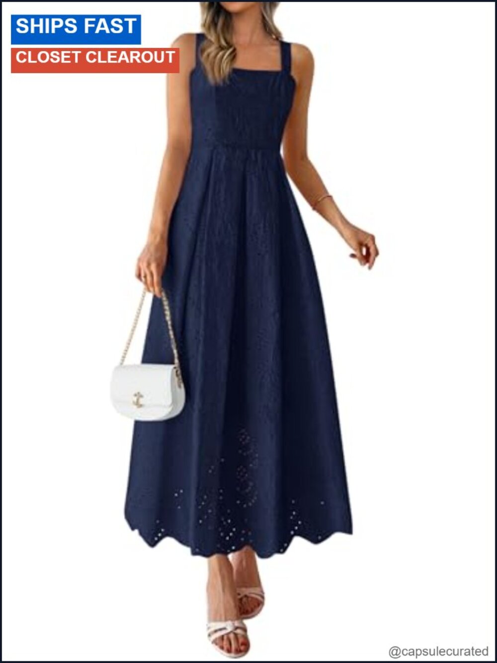 Sleeveless Eyelet Maxi Dress with Pockets Ruffle A-Line Sundress